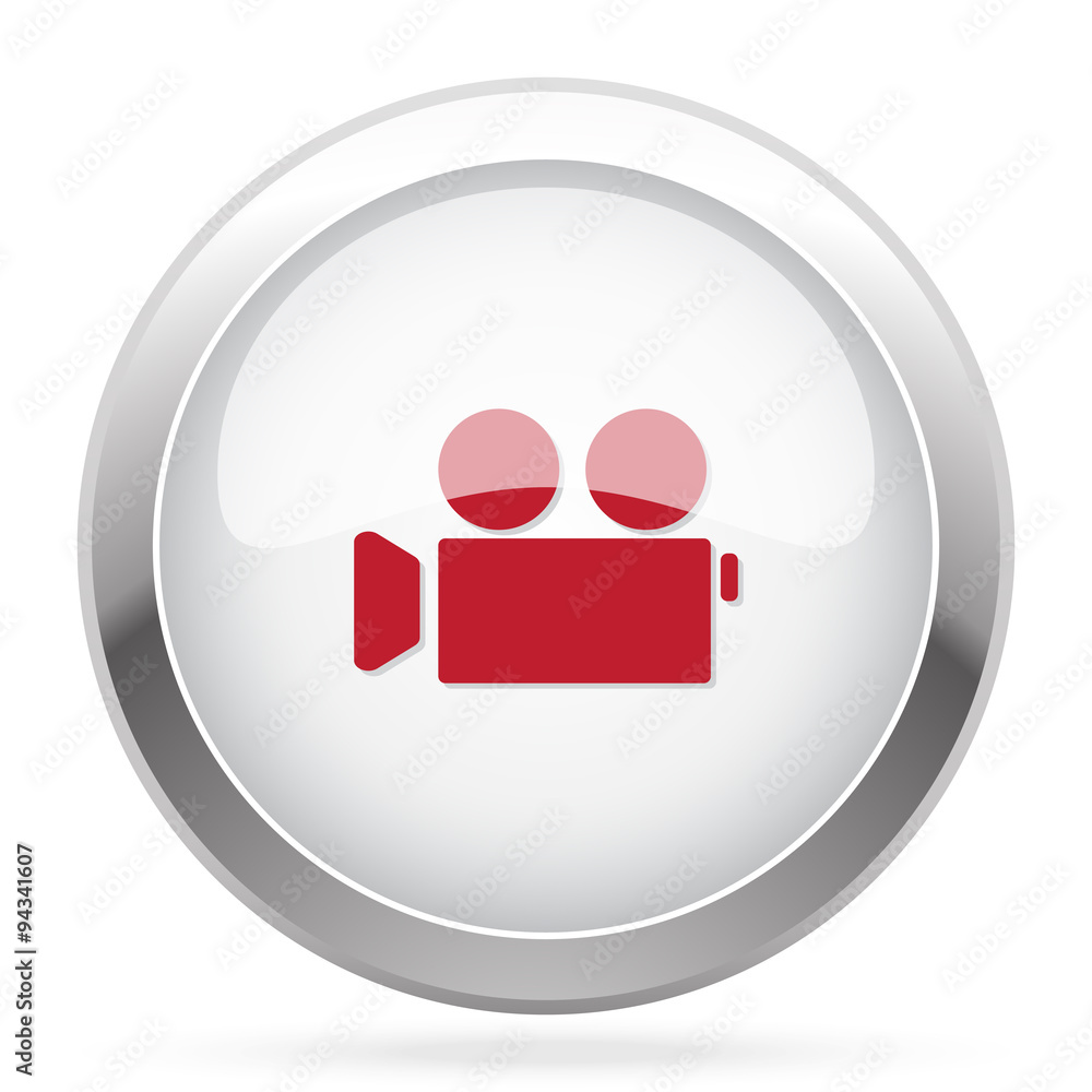 Red Video Camera icon on chrome web button Red Video Camera icon on chrome web button