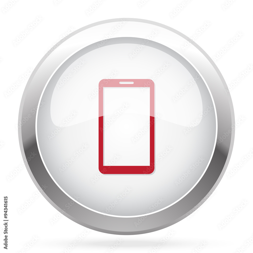 Red Mobile Phone icon on chrome web button Red Mobile Phone icon on chrome web button