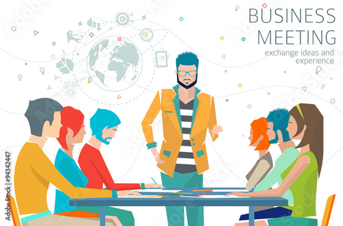 Concept of business meeting / leadership / exchange ideas and experience / coworking people / collaboration and discussion / vector illustration