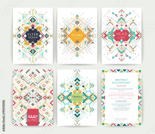 Set of geometric abstract colorful flyers / brochure templates / design elements / modern backgrounds / line art