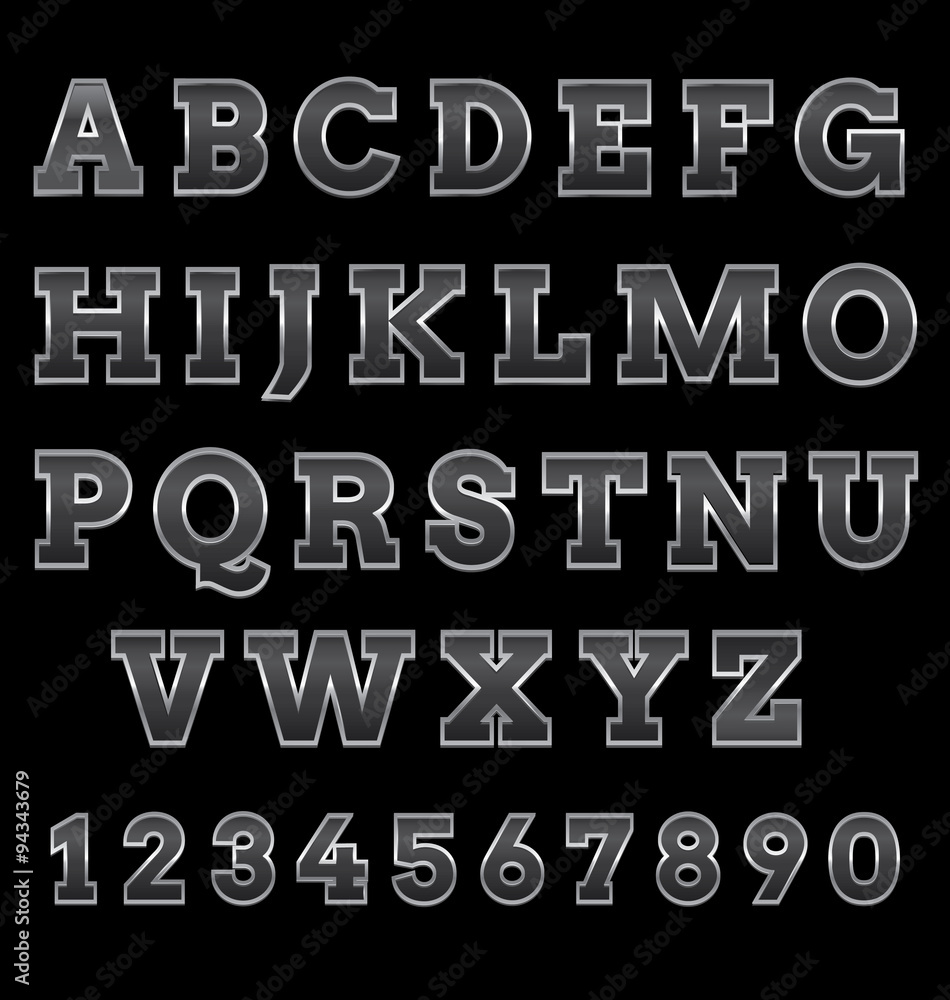 Iron Fonts on on black background, Vector