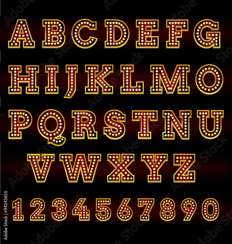 Light Bulb Fonts on black background, Vector