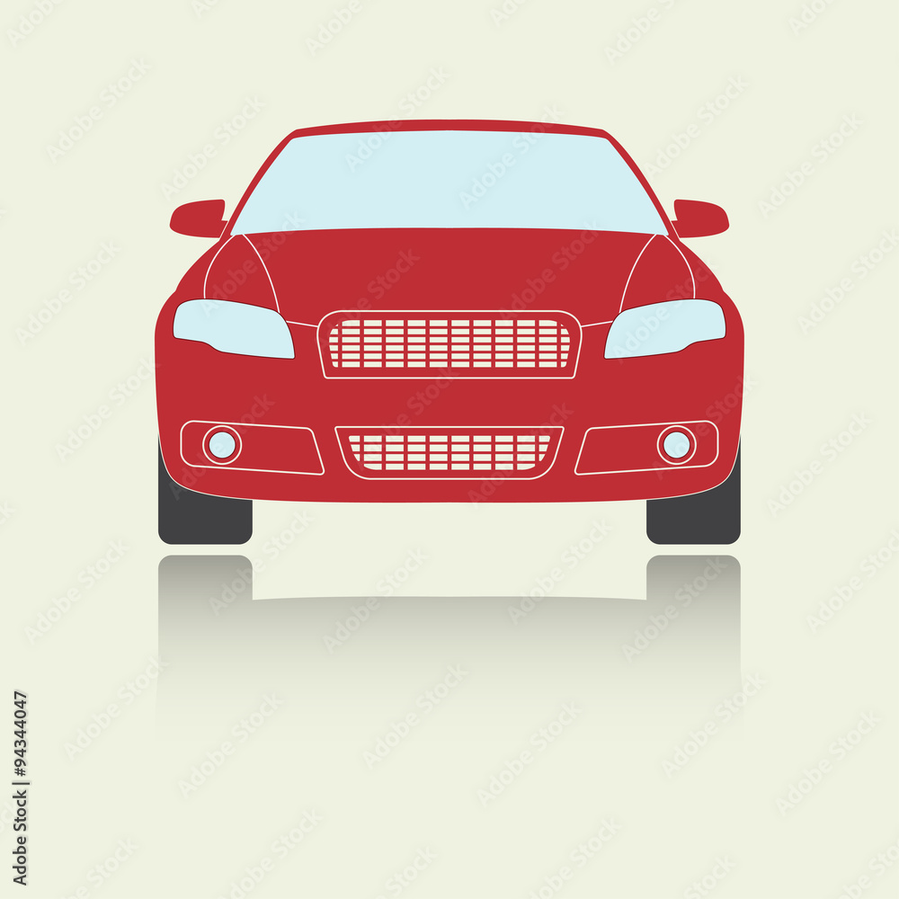 Car front view icon or sign. Colorful vector illustration of vehicle. Flat design.