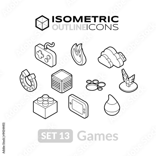 Isometric outline icons set 13