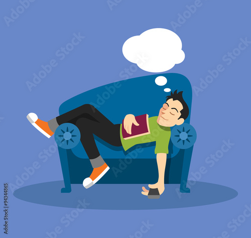 Man sleep on sofa. Vector flat illustration