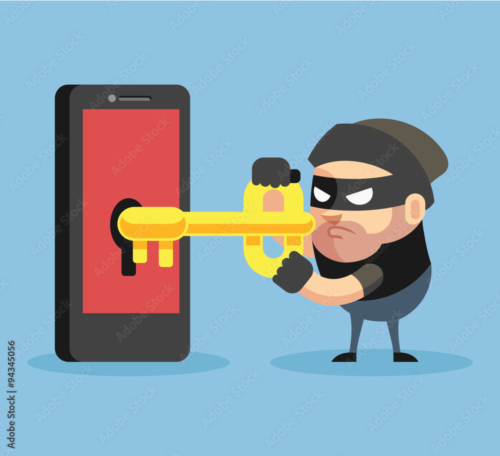 Hacker hacking smartphone. Vector flat illustration Hacker hacking smartphone. Vector flat illustration