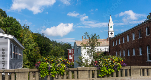 bridge with lovely flower arrangements in old New England town 
 photo