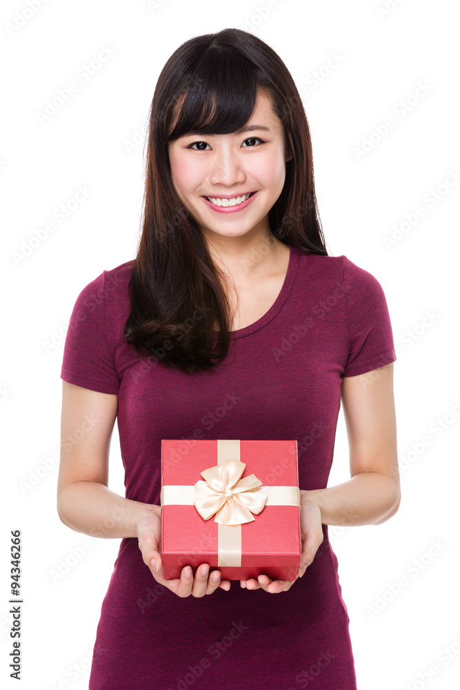 Asian Young woman hold with gift box Asian Young woman hold with gift box