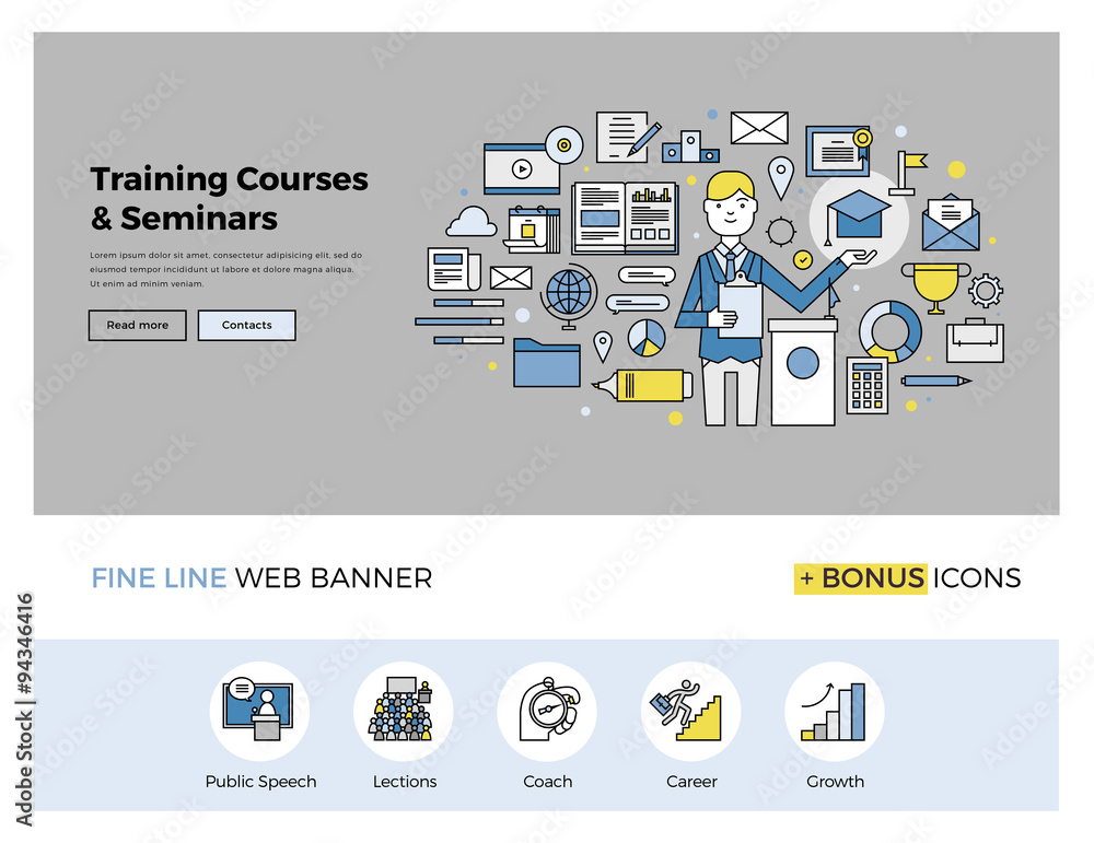 Training courses flat line banner