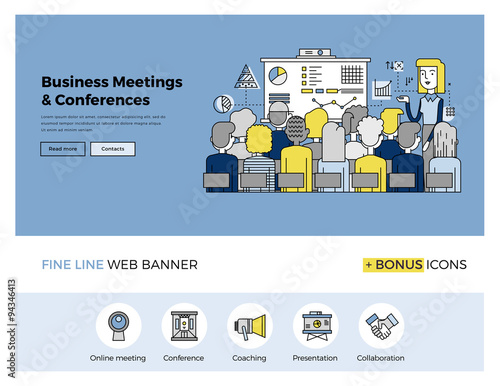 Business conference flat line banner