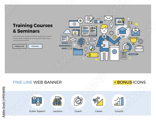 Training courses flat line banner