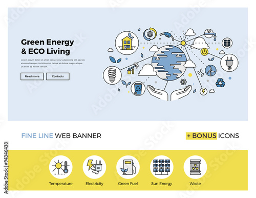Green energy flat line banner