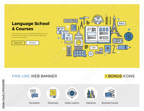 Language school flat line banner