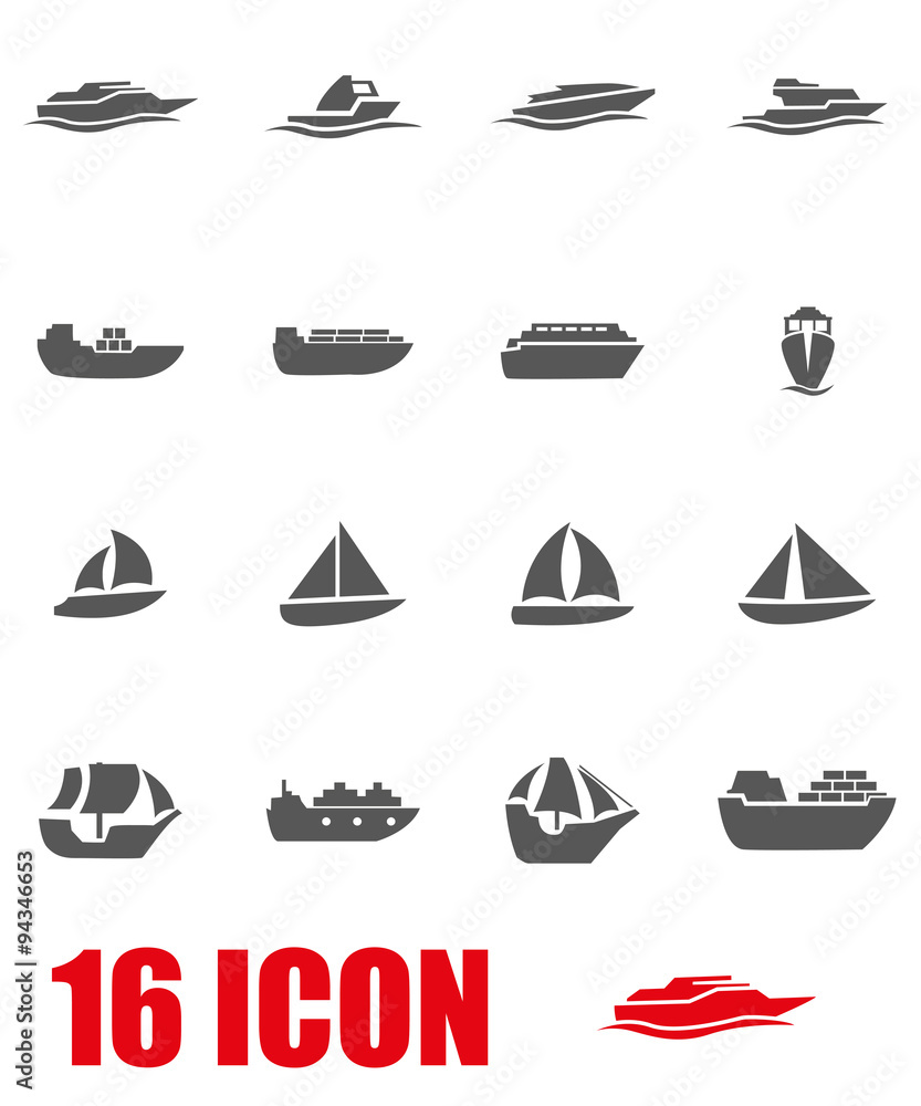 Vector grey ship and boat icon set Vector grey ship and boat icon set