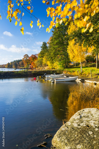 Lake small harbor in autumn