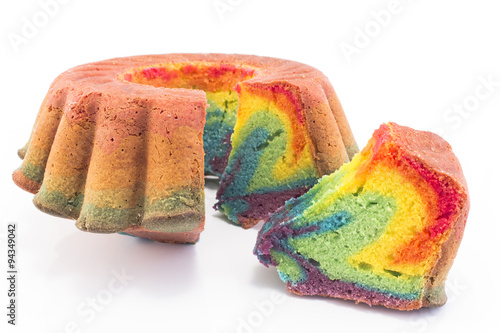 Pound cake in the colors of the rainbow photo