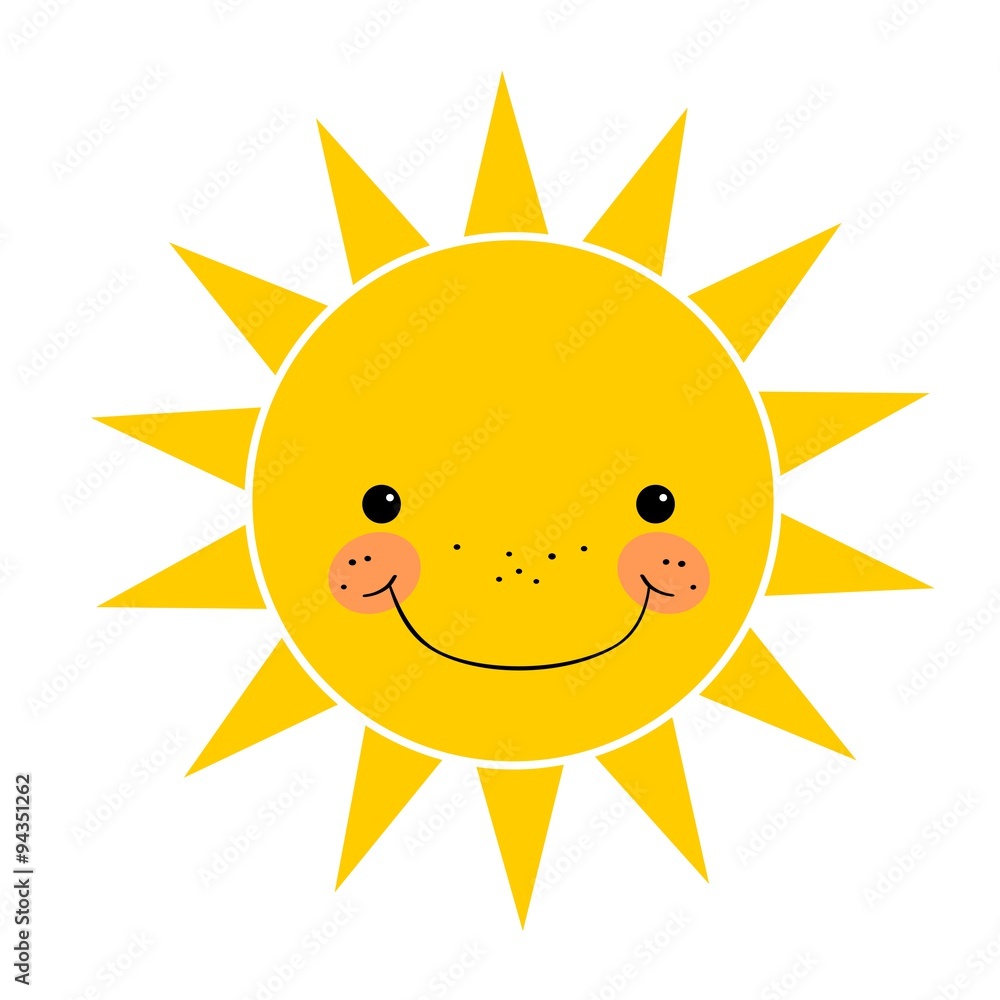 Cute smiling sun isolated on white