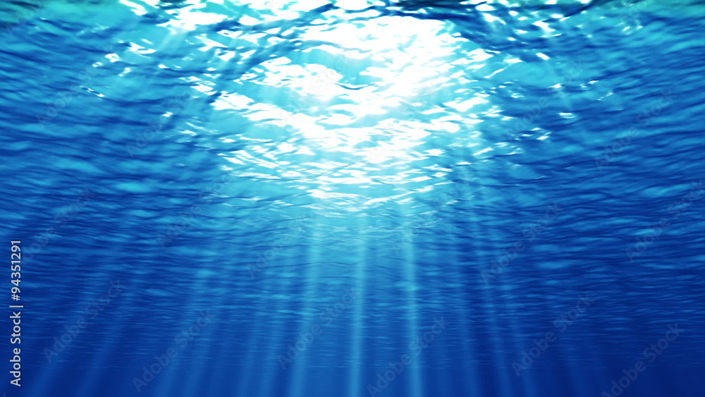 Underwater scene with sunlight rays through water Underwater scene with sunlight rays through water