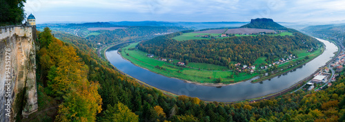 View from viewpoint of Bastei in Saxon Switzerland Germany to th