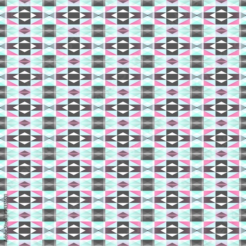 Seamless geometrical pattern in pink, white, green and dark grey