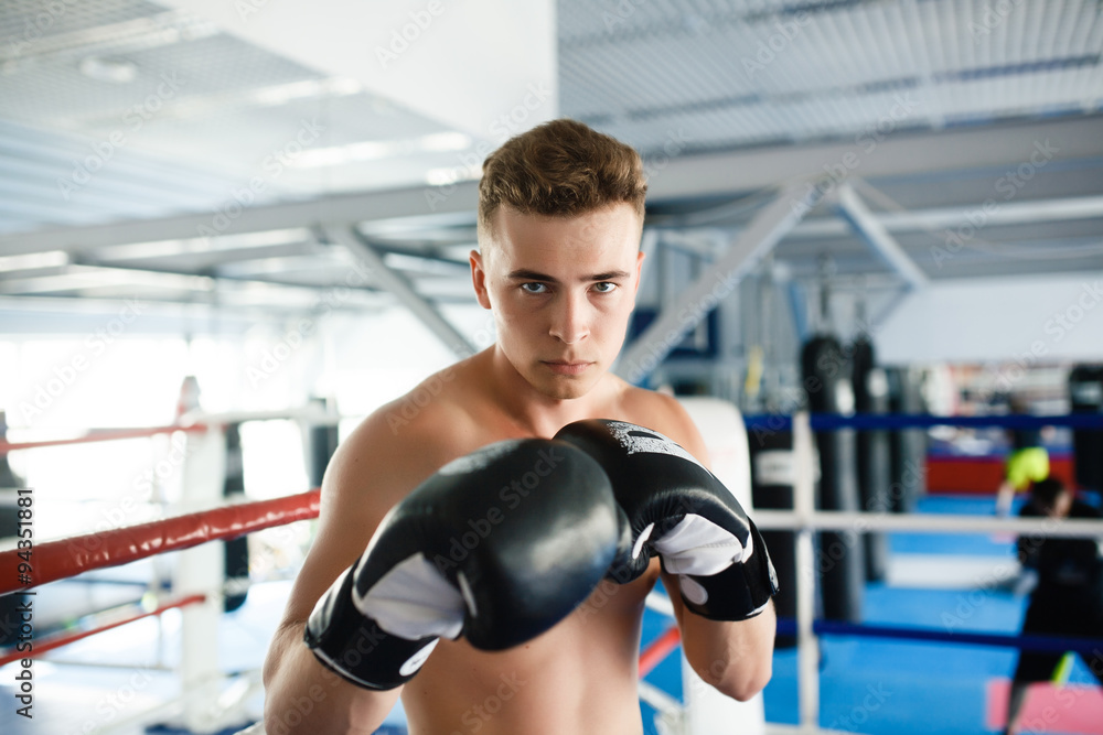 Action boxer gloves in training attitude Action boxer gloves in training attitude