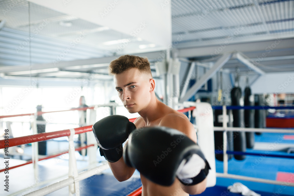 Action boxer gloves in training attitude Action boxer gloves in training attitude