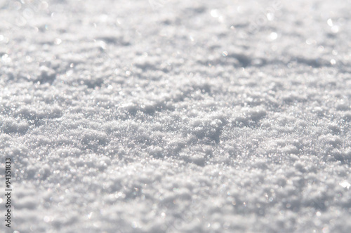 White snow surface close up and flakes background
