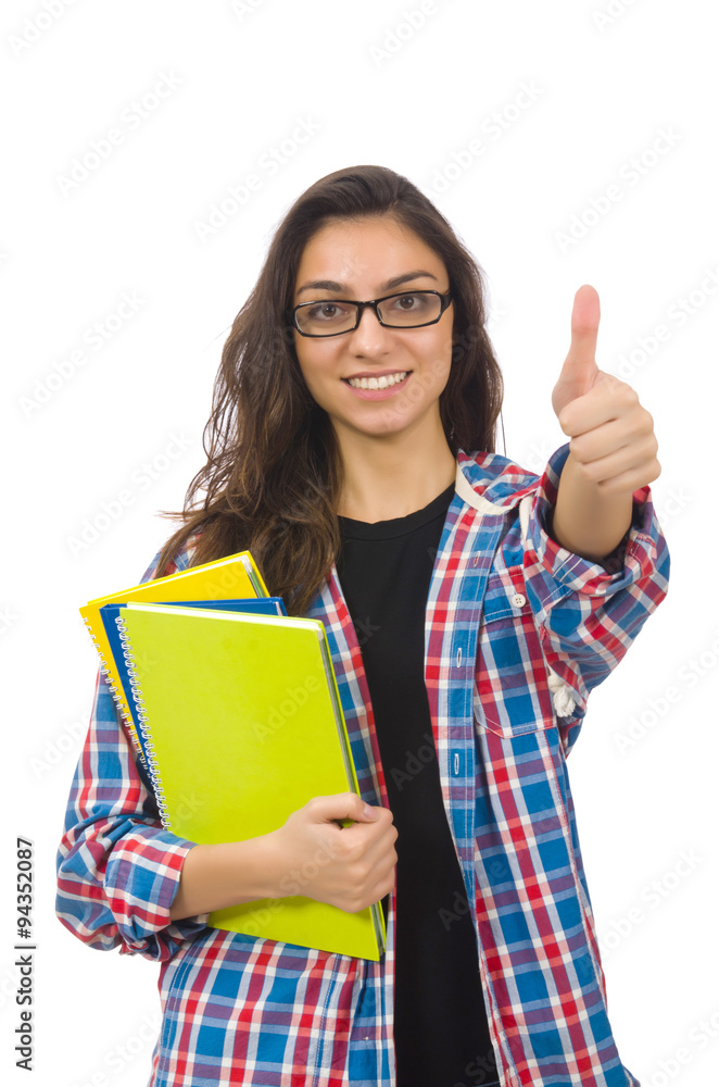 Young student with textbooks isolated on white Young student with textbooks isolated on white