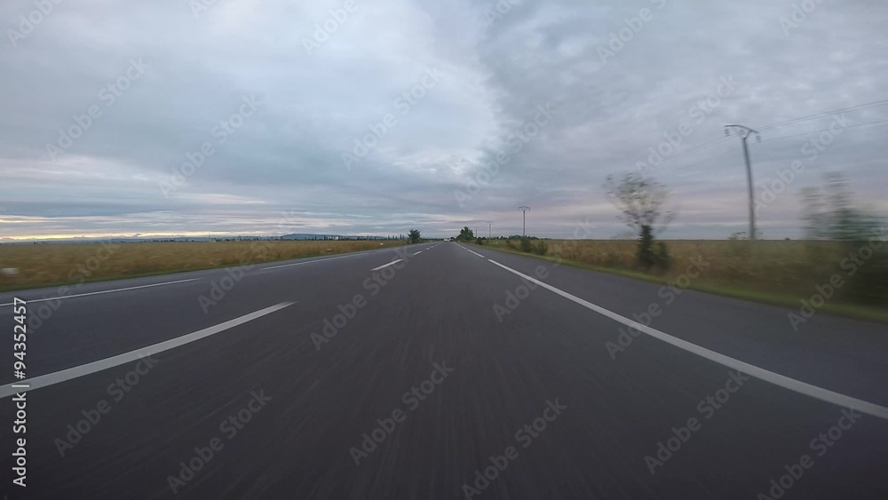 Front camera, speeding car on the highway