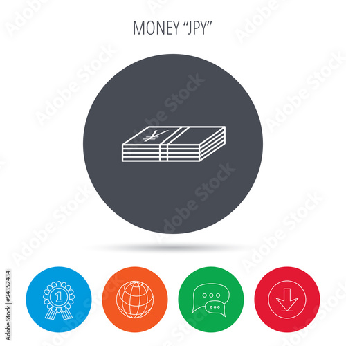 Cash icon. Yen money sign.