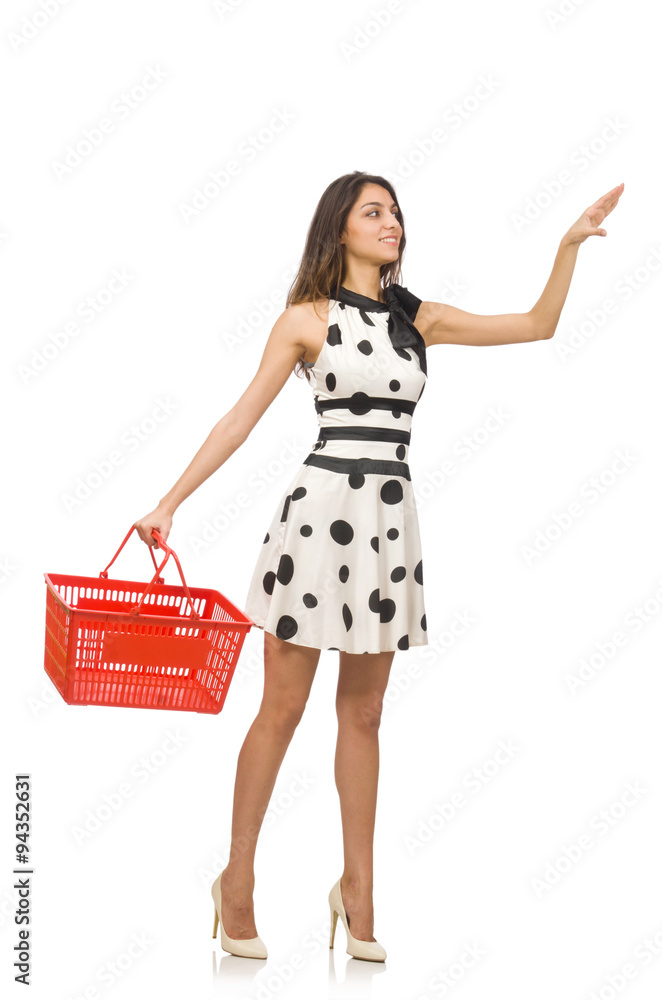 Woman in shopping concept isolated on white Woman in shopping concept isolated on white