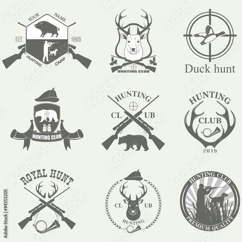 Set of vintage labels on hunting