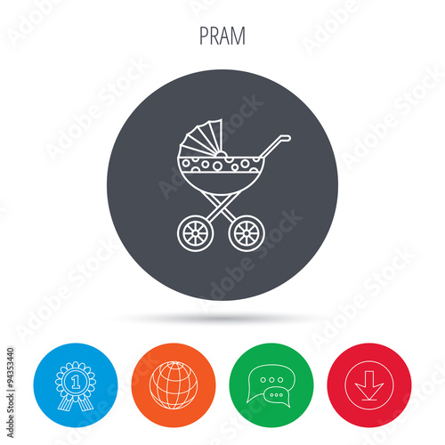 Pram icon. Newborn stroller sign.