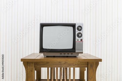 Old Portable Television on Wood Table