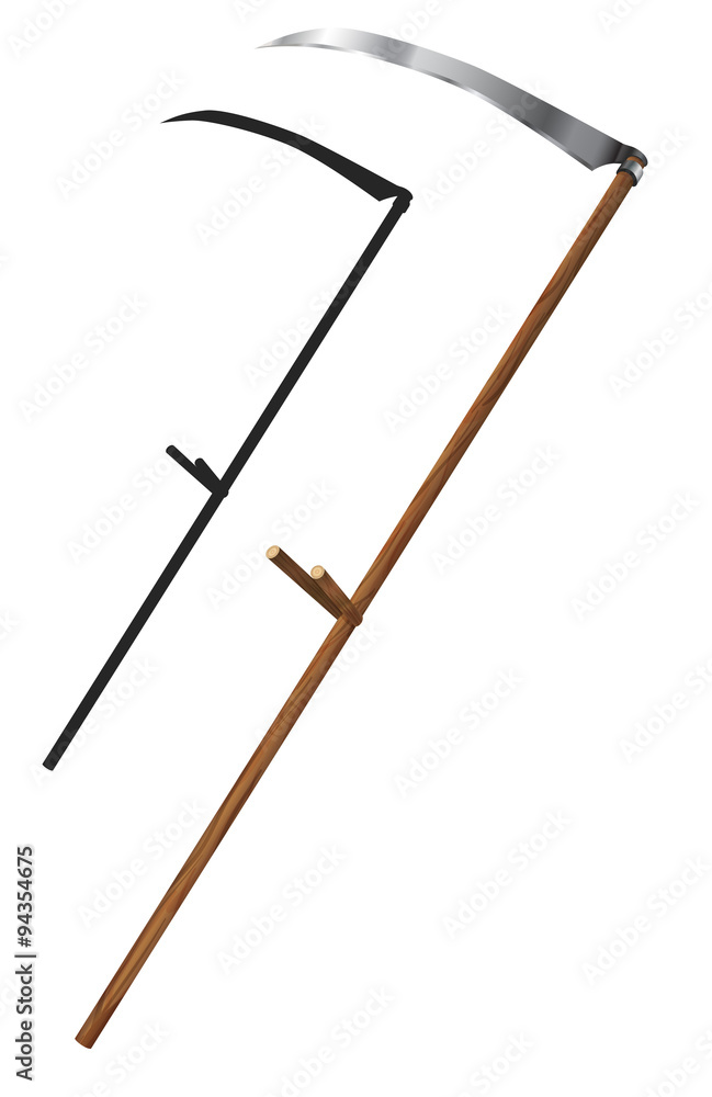 colored scythe and its silhouette colored scythe and its silhouette