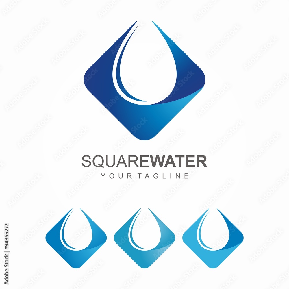 Water drop Logo design 3D vector template. Square Aqua droplet Logotype idea Water drop Logo design 3D vector template. Square Aqua droplet Logotype idea