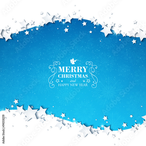 Vector Illustration of a Christmas Background with Snowflakes and Stars