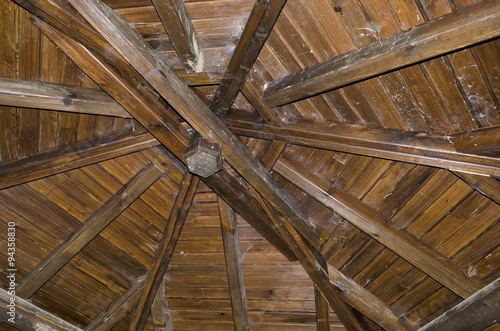 Fragment of wooden ceiling at ancient tower in the  Prevails Mali town or Stari Mali grad  Bulgaria