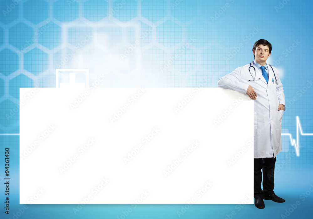 Doctor with banner Doctor with banner