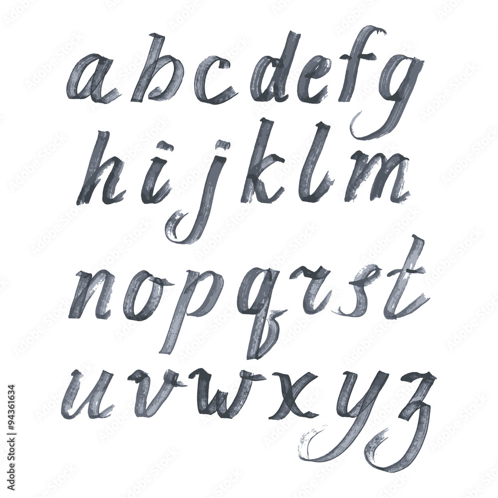 Handdrawn vector alphabet, marker or watercolor imitation in grey color
