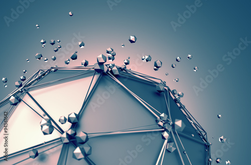 Fototapeta Naklejka Na Ścianę i Meble -  Low Poly Metal Sphere with Chaotic Structure.