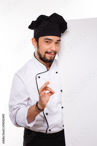 Fotografia happy cook man allright sign