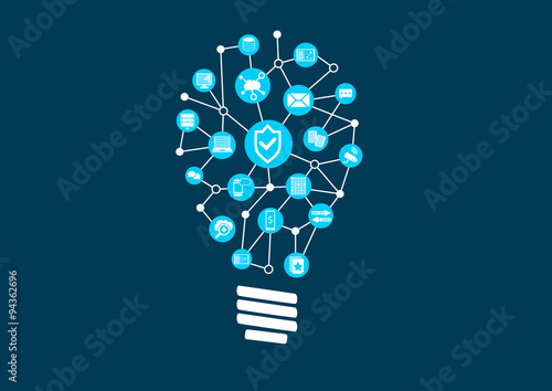 Innovation in IT security and information technology protection in a world of connected devices. Vector illustration on dark background