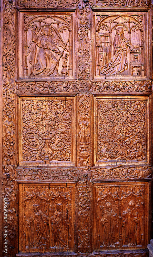 Cathedral of Leon carved door in Castilla Spain