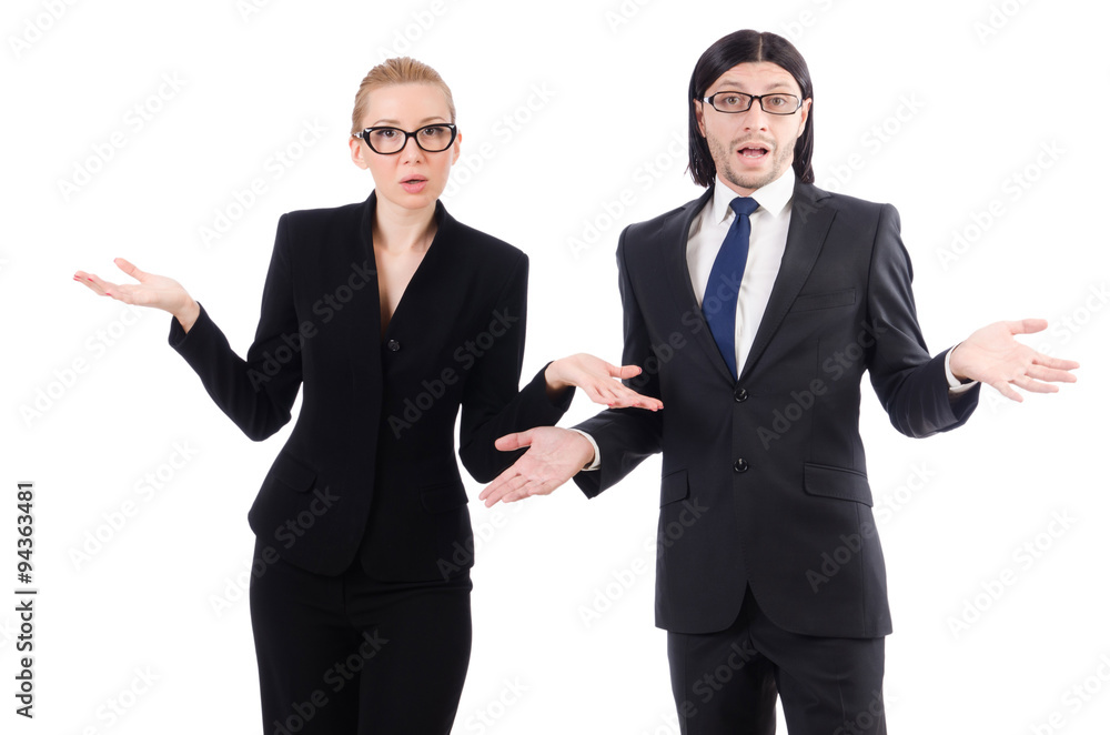 Businessman and businesswoman isolated on white Businessman and businesswoman isolated on white