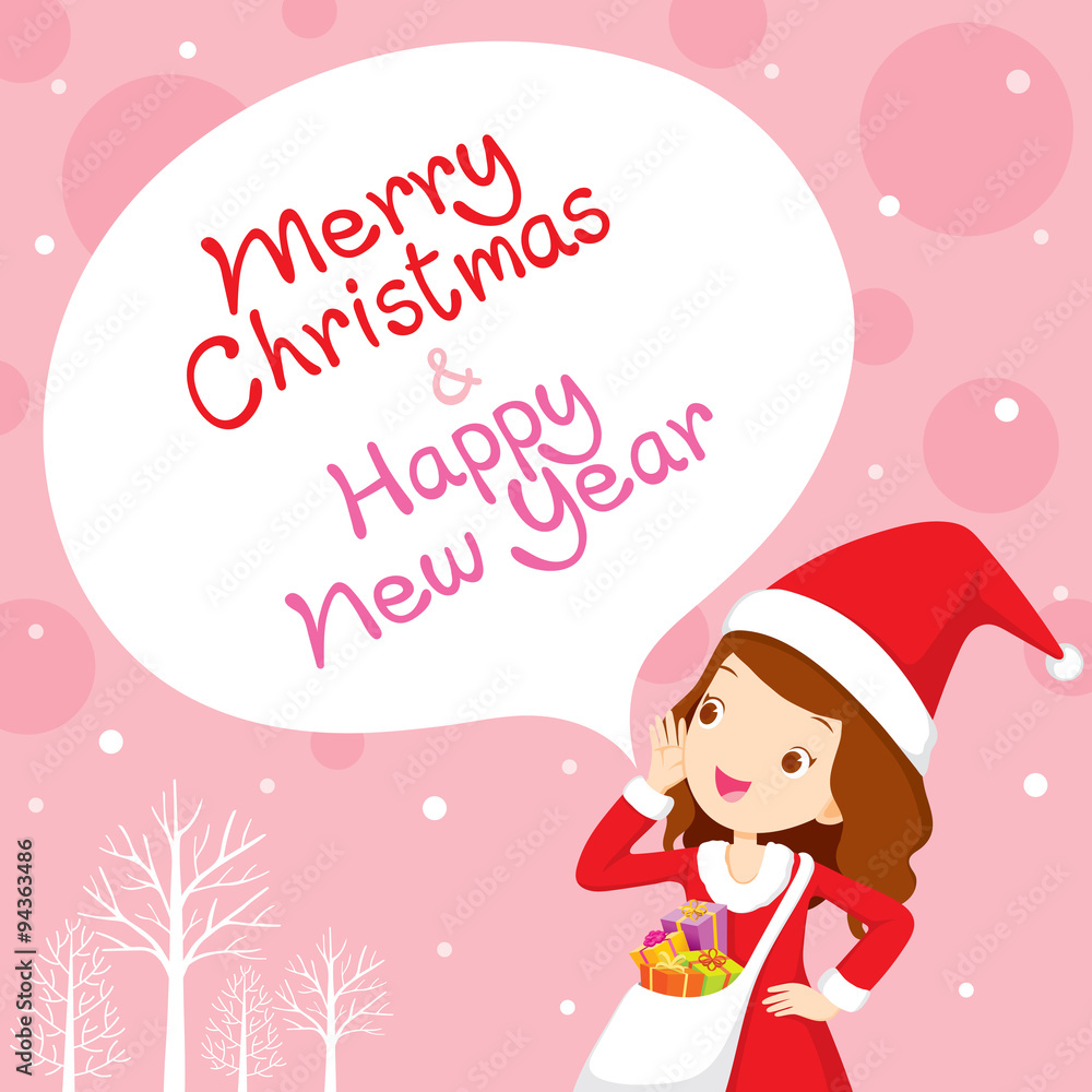 Girl In Santa Costume Shouting, Pink Background, Happy New Year, Merry Christmas, Xmas, Objects, Festive, Celebrations
