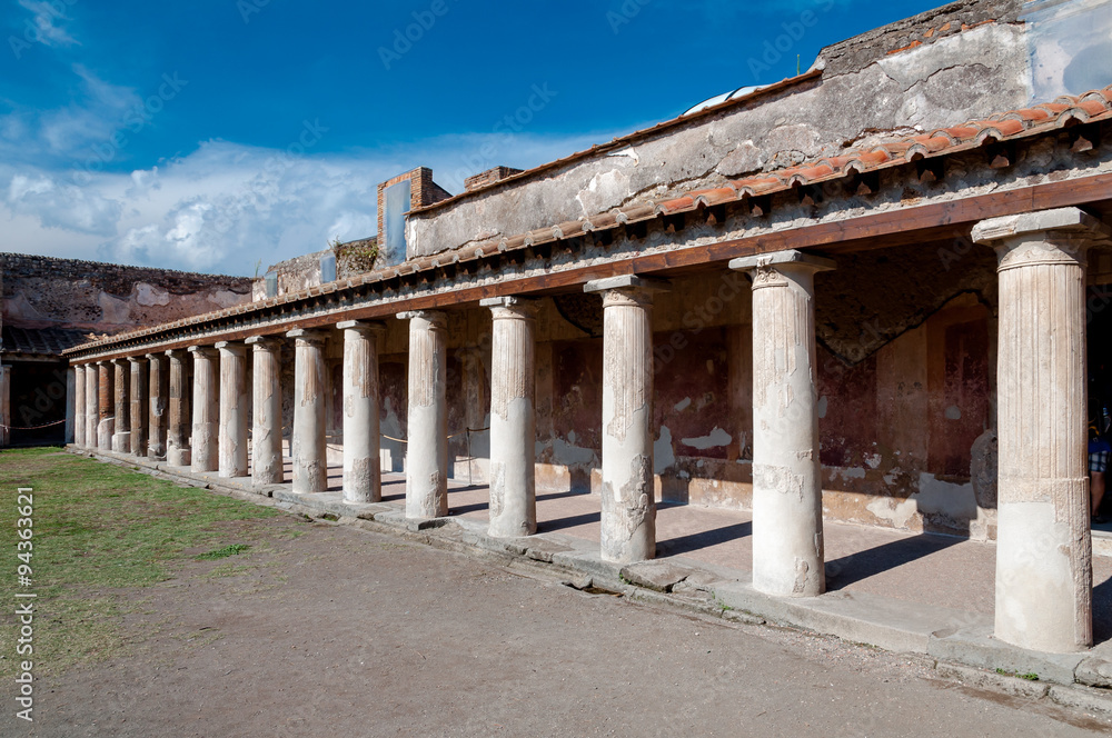 Remains of stabian baths in Pompeii Italy. Pompeii was destroyed