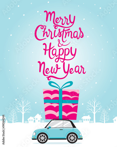 New Year Poster With Lettering, Happy New Year, Merry Christmas, Xmas, Objects, Festive, Celebrations