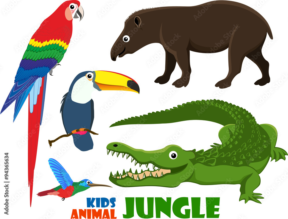 vector set of cute jungle kids animals vector set of cute jungle kids animals