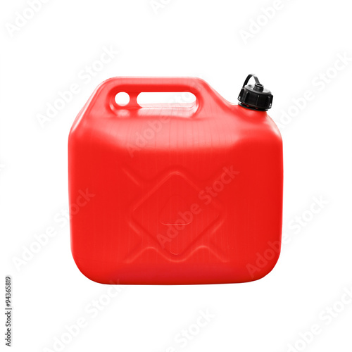 Red plastic jerrycan isolated on white
